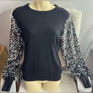 Black Sweater with Sequin Sleeves